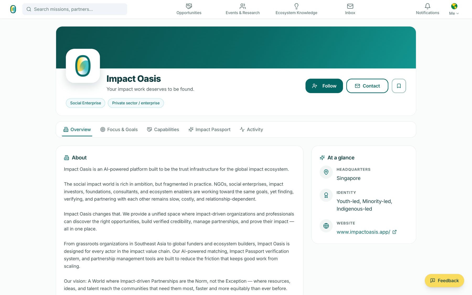 Public organization profile page