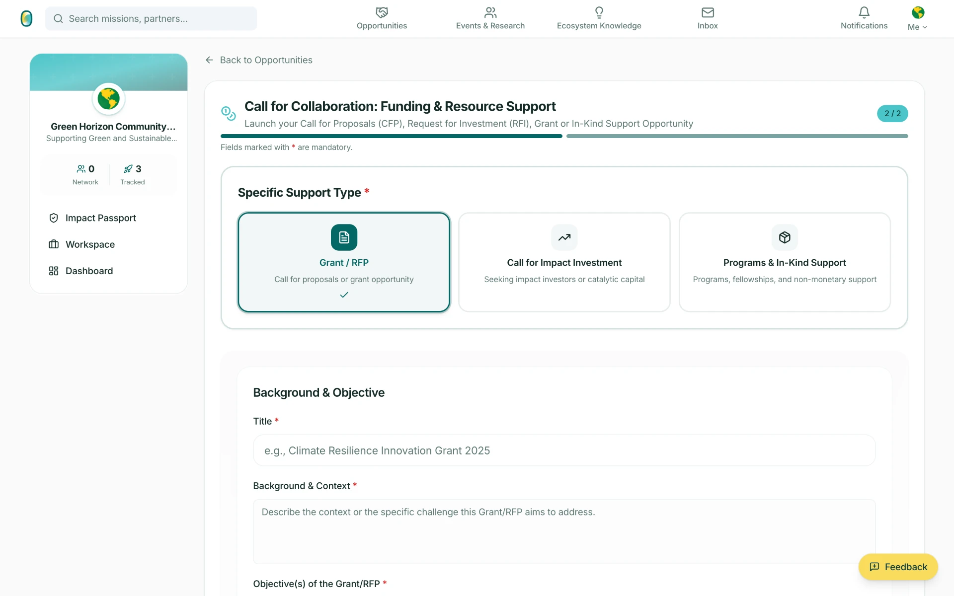 Call for Collaboration: Funding and Resource Support form