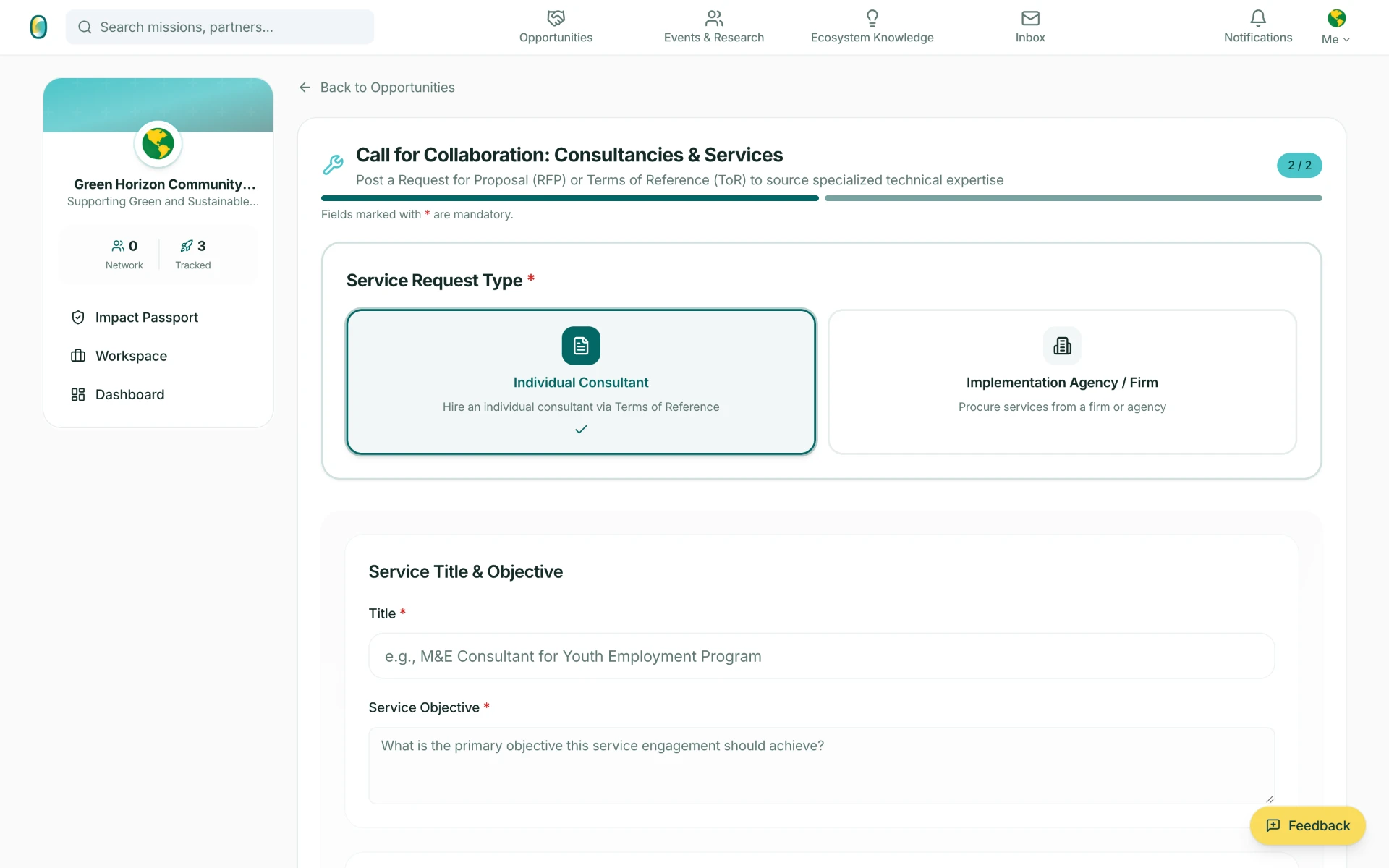 Call for Collaboration: Consultancies and Services form