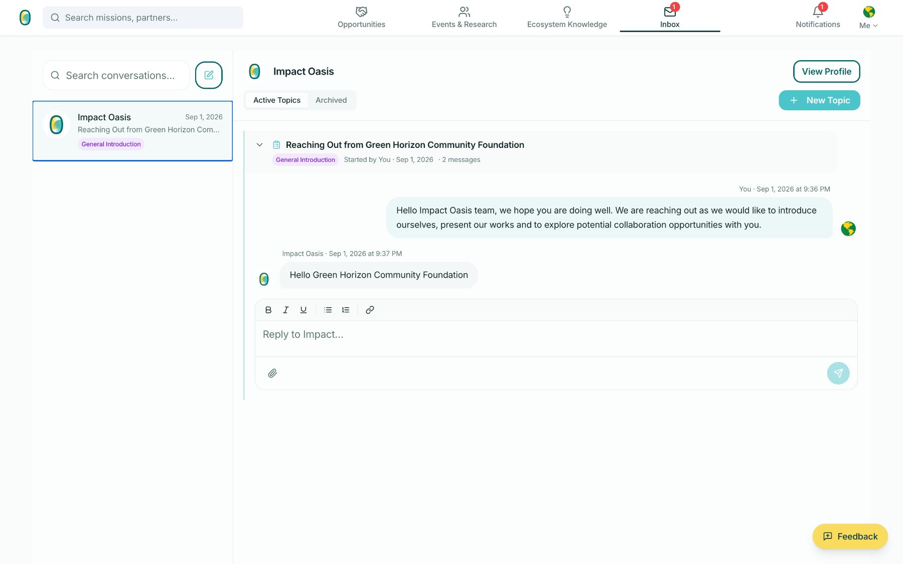 Inbox with a topic-based conversation