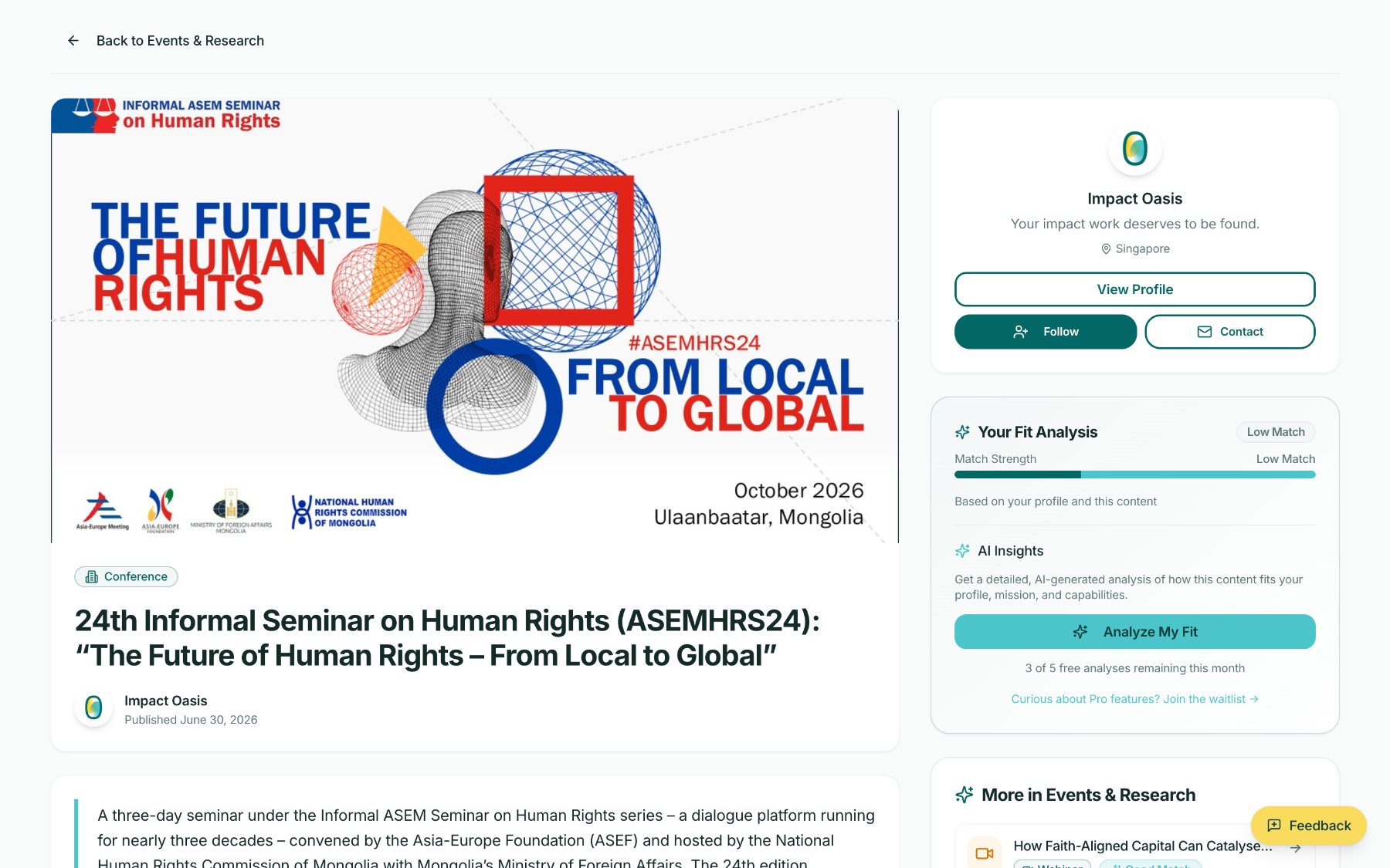 Event detail page for the ASEM human rights seminar