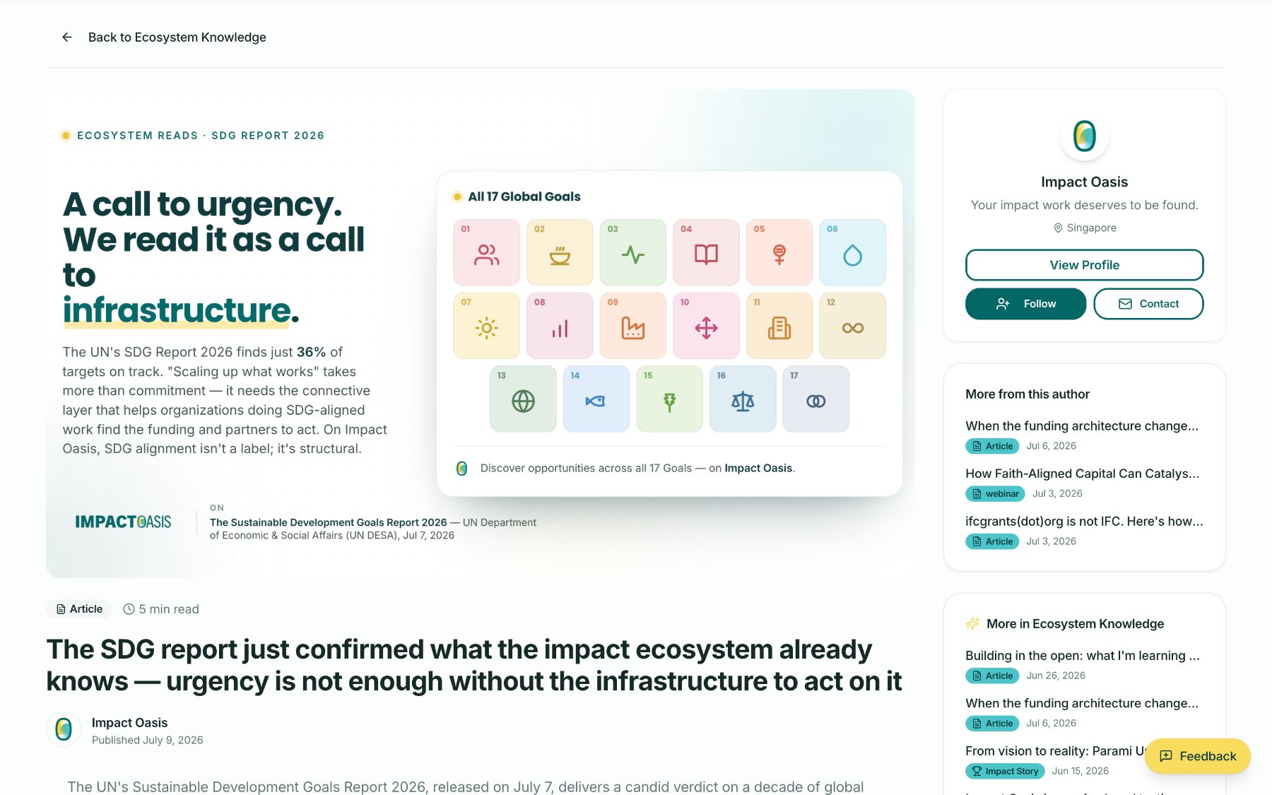Ecosystem Knowledge article detail page