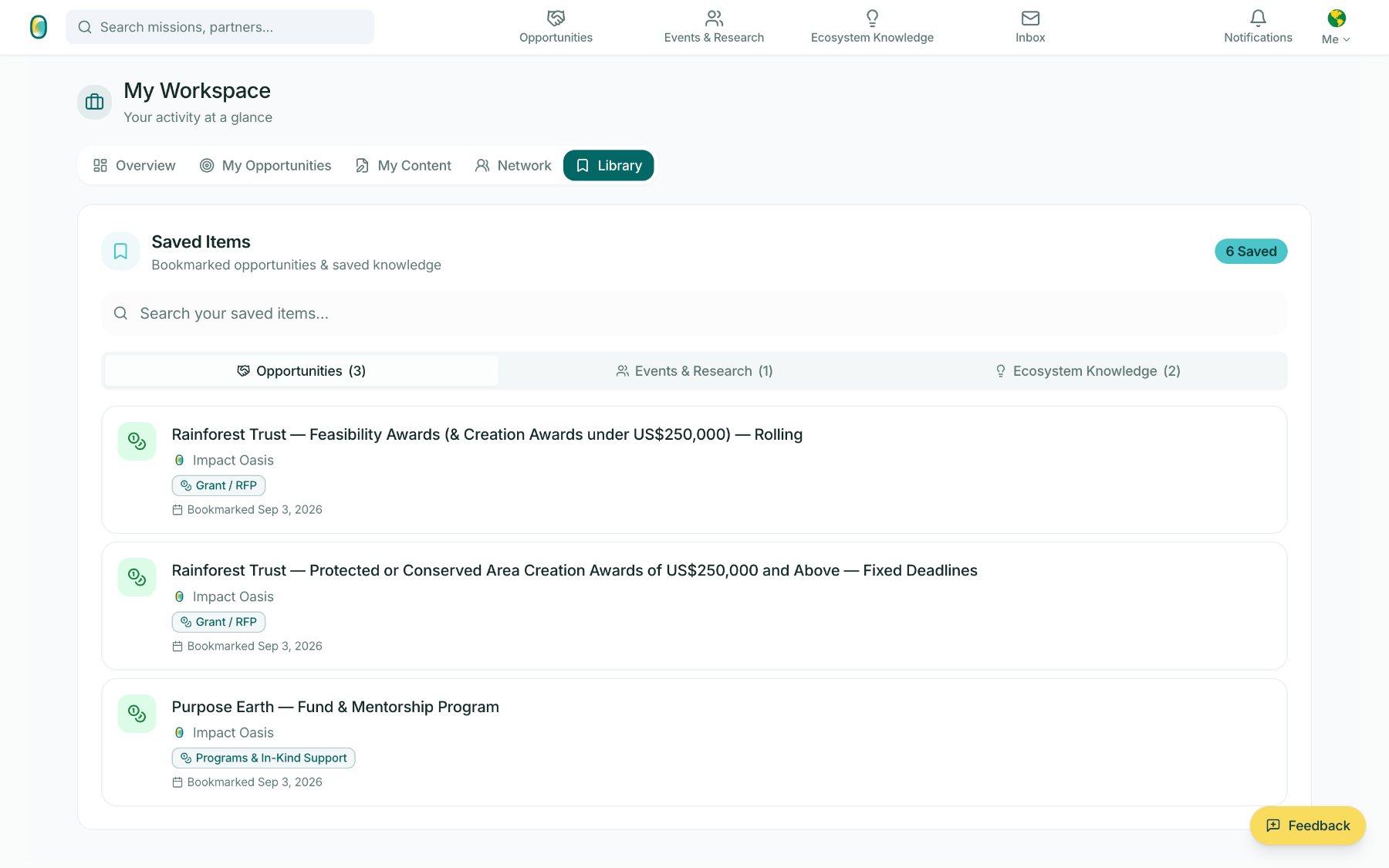 Library of saved items